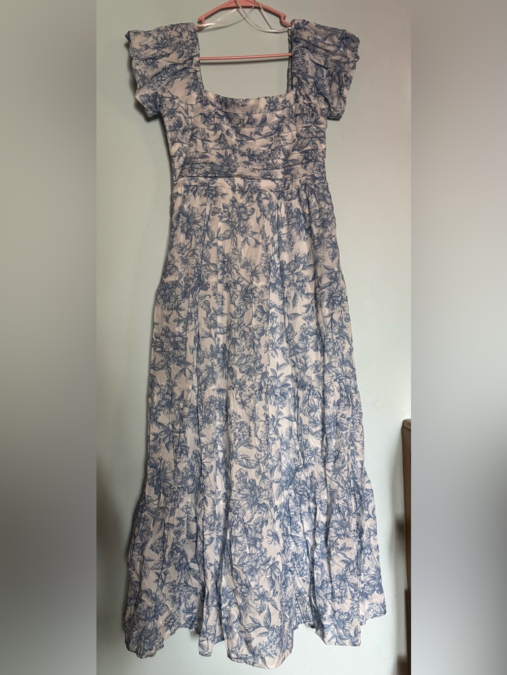 Altar'd State Blue Floral Maxi Skirt on Light Pink
